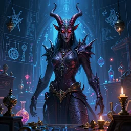 portrait of armageddon djinn bringer in loot chamber filled with magic items in the style of Rob Lefield and Dan Mumford , trending on artstation, digital art,surrealism ,macro,blueprint ,vaporwave ,