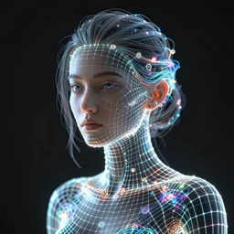 beautiful woman portrait made from neon digital wire frame, polymesh, polygroups, maya, zbrush, high poly 3 d glowing wireframe models, wire frame, ultra realistic, dramatic contrast lighting, intricate details, holographic artifacts, highly detailed by peter mohrbacher, boris vallejo, hajime sorayama, wayne barlowe, paolo eleuteri serpieri