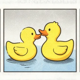 scanned image of newspaper cartoon strip, in colour, half tone, rubber duck quacks, mcbess