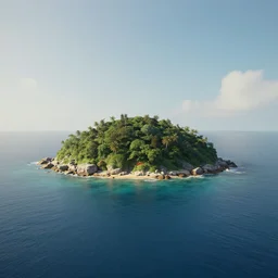 a beautiful matte painting of a sleepy island on an oceanby john howe, greg rutkowski, rectilinear, octane render, ultrawide angle, featured on behance, trending on artstation, well - rendered, long - exposure.