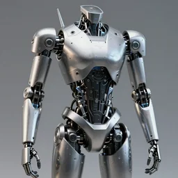 futuristic, robotic, robot, cyborg, humanoid shape, metallic, realistic, sharp, edges utilitarian