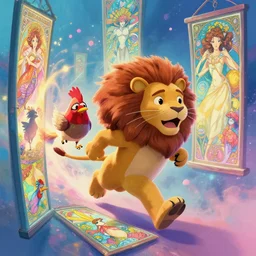 a vibrant emotional digital 3 d cg of xenomorphic cat lion chicken rodent traveling through windows of time, studio ghibli, pixar and disney animation, sharp, disney concept art maximalist splatter paint illustration by shinji kimura and alphonse mucha and alena aenami, pastel color palette, bloom!!, dramatic lighting