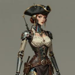 (((((2050s art deco servant android robot pirate wench art . muted colors.))))) by Jean-Baptiste Monge !!!!!!!!!!!!!!!!!!!!!!!!!!!