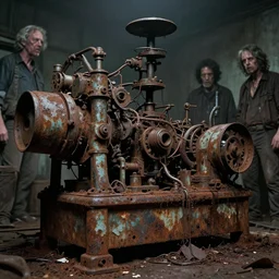 movie still of abandoned gangrene machine, rusted, embedded in fragile patina, disgusting, by wayne d barlowe, alex ross, simon bisley & boris vallejo, enric torres, hyper realism, cinematical, narrative light, muted colors, epic, hyper detailed, awe inspiring, award winning horror, narrative lighting, hyper realism, cinematical