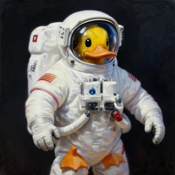 duck astronaut, proudly posing for a portrait, heroic, painted by leesha hannigan, intricate, detailed, atmospheric lighting.