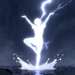 8 k, volumetric lightning, miss of the world dancing in the rain, splash art, by wlop