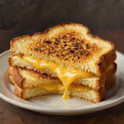 A zoomed out portrait of a grilled cheese sandwich painted by Randolph Stanley Hewton