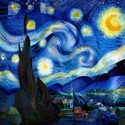 starry night, made with low poly triangles