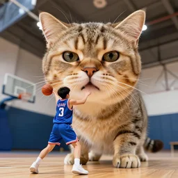 huge cat playing basketball