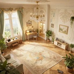 beautiful expensive pattern of a large furnished apartment, fantasy duel, high detail, very realistic, by greg rutkowski, by james gurney ultra clear detailed