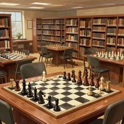 highly detailed environment concept art of a chess club at the library detailed illustration animation key frame