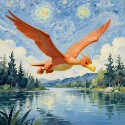 Zapdos flying above a lake painted by Caravaggio. High quality.