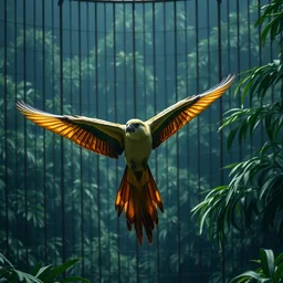 amazona aestiva flying from a cage