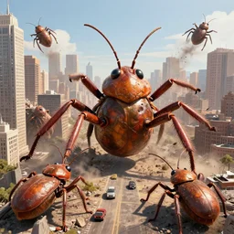 giant bugs destroying a city