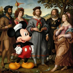 mickey mouse sailor by lisa frank, mahmoud sai, malika agueznay, paolo uccello, pauline haynes, pieter bruegel the elder, pre - raphaelite brotherhood, rene magritte, sonia delaunay, by wangechi mutu, wlop, yoshitaka amano, visual novel