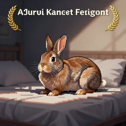 A rabbit on bed, pixel art