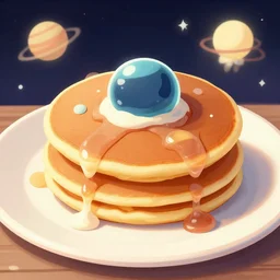 Space themed pancakes on a plate, digital art