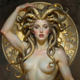 portrait of anne curtis as medusa, intricate, elegant, glowing lights, highly detailed, digital painting, artstation, glamor pose, concept art, smooth, sharp focus, illustration, art by wlop, alphonse mucha and craig mullins