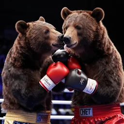 a bear as a welterweight boxer winning from a knockout punch, high - res, photorealistic, photography,