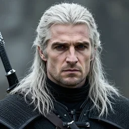 sean bean as geralt in the witcher netflix series, sean bean's face, geralt's white hair