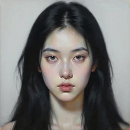 portrait of a young beautiful woman with black hair and pale skin. oilpainting by pere borrell del caso, hyper realistic, high contrast, sharp focus, very detailed