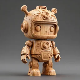 3 d octane render ultra photo realistic, wooden intricate sculpture carving cute robot roman cyberpunk popart greg rutkowski