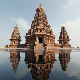 4 k unreal engine render of an ancient never seen before indian high detail temple. mirroring water