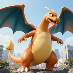 charizard in tokyo, photo realism, hyperrealistic, 8 k, cinimatic, movie still, giant, cgi, unreal engine 5
