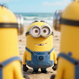 a frame from the hollywood blockbuster film the minions invade normandy action scene close up omaha beach