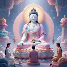 soul meeting god in bardo thodol, psychedelic realm, the tibetan book of the dead, pastel colors, digital art, volumetric lighting, symbolic, ultra sharp, extreme details, dramatic, extreme