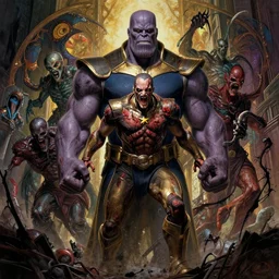 the platonic ideal sin city of cletus kasady ultimate carnage thanos dementor doctor manhattan chtulu nazgul, detailed, intricate, hyperrealism, intense, scary, decay, dmt, art by brock hofer and artgerm and greg rutkowski and alphonse mucha