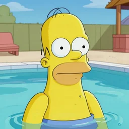realistic 3 d hd homer simpson render at the pool. face close up