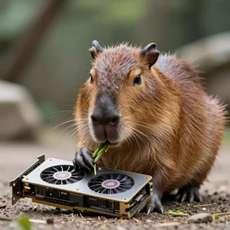 cute capybara eating a nvidia gpu, chewing on a graphic card, wildlife photography, bokeh, sharp focus, 3 5 mm, taken by sony a 7 r, 4 k, award winning