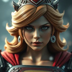 portrait of princess peach as superman in gears of war, splash art, movie still, detailed face, photorealistic facial features, cinematic lighting, dramatic, octane render, long lens, shallow depth of field, bokeh, anamorphic lens flare, 8 k, hyper detailed, 3 5 mm film grain
