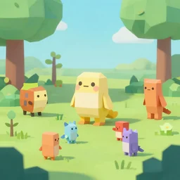 a low poly dream with friendly creatures populating the scene - n 9