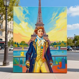 A sunny day in modern Paris, colorful painting by Charles Blondin