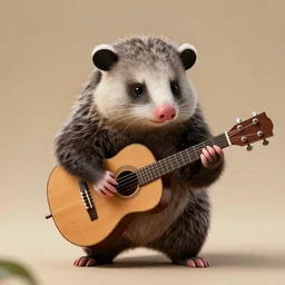 photoshoot of an anthropomorphic virginia opossum playing guitar, 5 0 mm