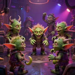 goblins partying at a rave, green skin, mosh pit, dance club, octane render, 8 k, fantasy