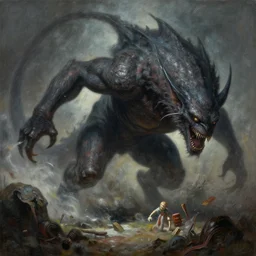 a painting of a massive, mysterious creature that is stalking and devouring everything in its path, concept art, by james jean