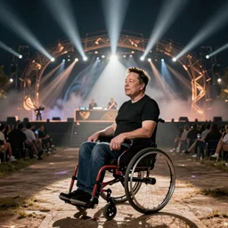 elon musk in a wheelchair as a dj on tomorrowland