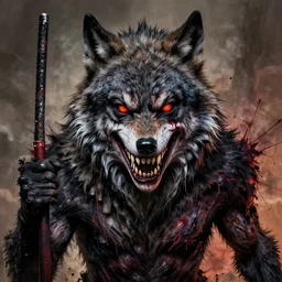 werewolf lycanthrope monster makeup grinning grimpunk vile reprobate portrait portrait Wolfman Wolfman Fenrir with tombow odd nerdrum greg rutkowski frank frazetta alexandre briclot Dave Dorman splatterpaint