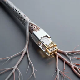 medieval ethernet cable human veins, porous data flow human connection