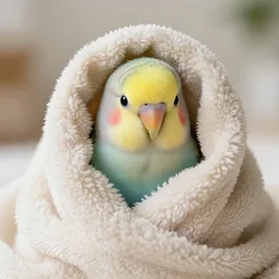 parrot wrapped in a soft thick blanket, cute, 3 3 mm photo