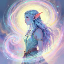 side portrait, female gremlin druid shaman, gloomhaven, luminescent, colorful swirly magic ripples, pastel colors, by greg manchess, huang guangjian, gil elvgren, sachin teng, greg rutkowski, jesper ejsing, ilya kuvshinov