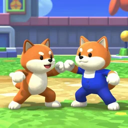 a shib inu fighting in super smash brothers melee, gamecube screenshot