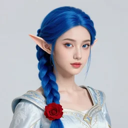 portrait of a regal elf with a blue braid wearing a rose gold breastplate, 3 d render by mandy jurgens, artgerm, and lu ji, centered, headshot, artsation contest winner, cgsociety, cryengine, concept art, photorealism, daz 3 d, sketchfab, zbrush, vray