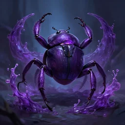 splash art for a league of legends character who is a monster from the void, the monster has 4 legs, is inspired by a beetle, is purple, and makes enemies hallucinate by chengwei pan - n 4