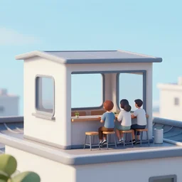 a small rooftop with a couple of people sitting and watching the view, wearing black modern clothes, modern shanghai bund is on the background, sunset, smog, by gregory crewdson