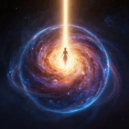 a god dissolving into a new universe and then folding itself into a sphere which becomes a beacon signaling the arrival of a new goddess, in the style of wlop, illustration, epic, fantasy, hyper detailed, smooth, unreal engine, sharp focus, ray tracing