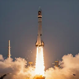 a rocket launching with Elon Musk's head for a tip